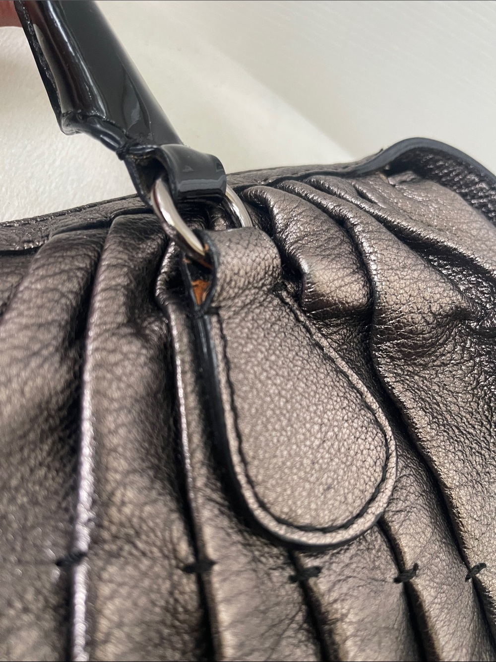 Valentino Garavani Metallic Pewter Pleated Tote with Black Handles - Picture 15 of 15